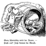 Vector illustration of boys pushing a barrel
